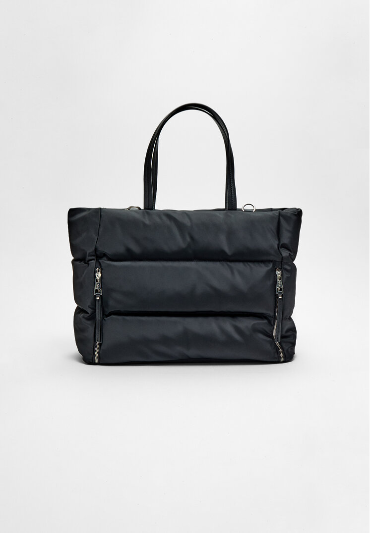 Stradivarius Geantă Shopper Din Material Textil Cu Fermoare Negru Os