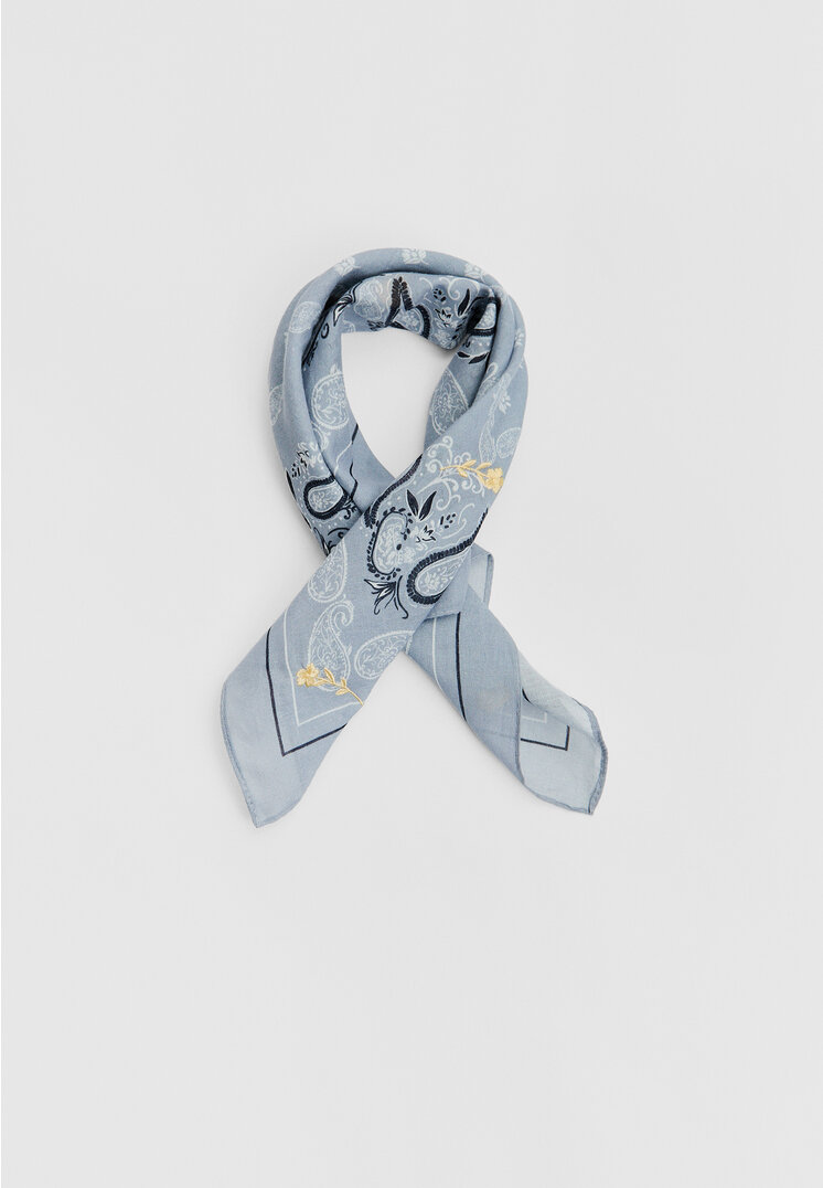 Stradivarius Wzorzysta bandana z haftami Błękitny OS