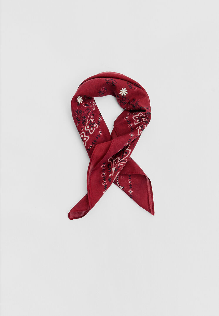Stradivarius Bandană Cu Imprimeu Și Broderii Grena Os