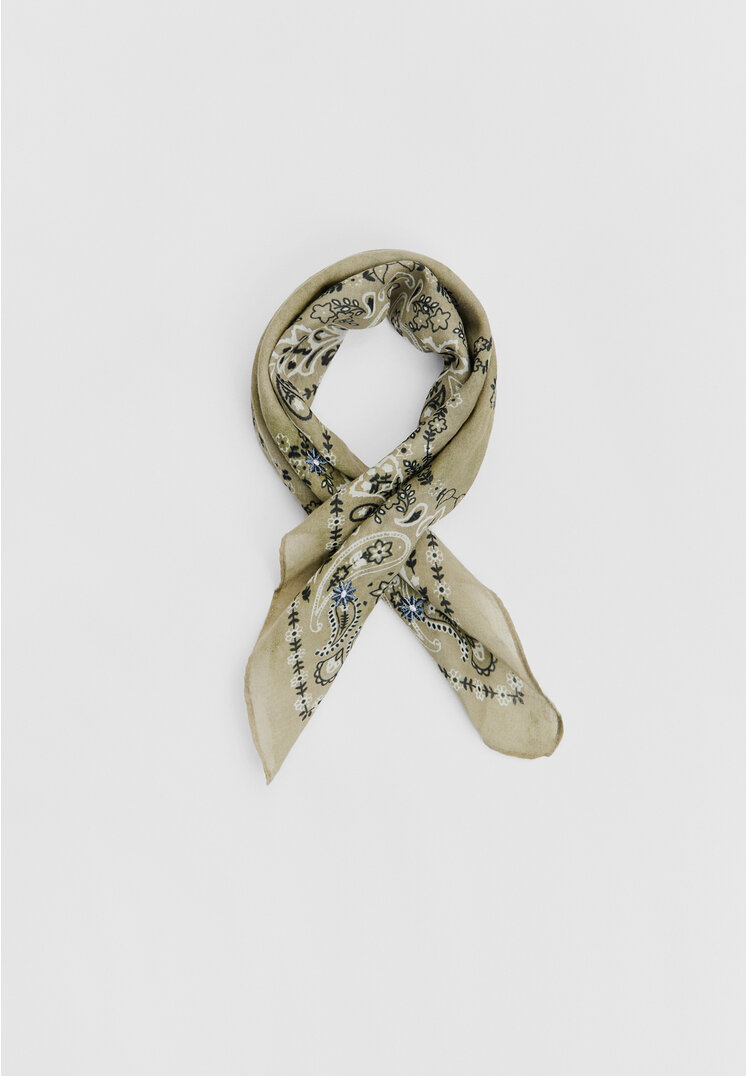 

Stradivarius Wzorzysta bandana z haftami Khaki OS