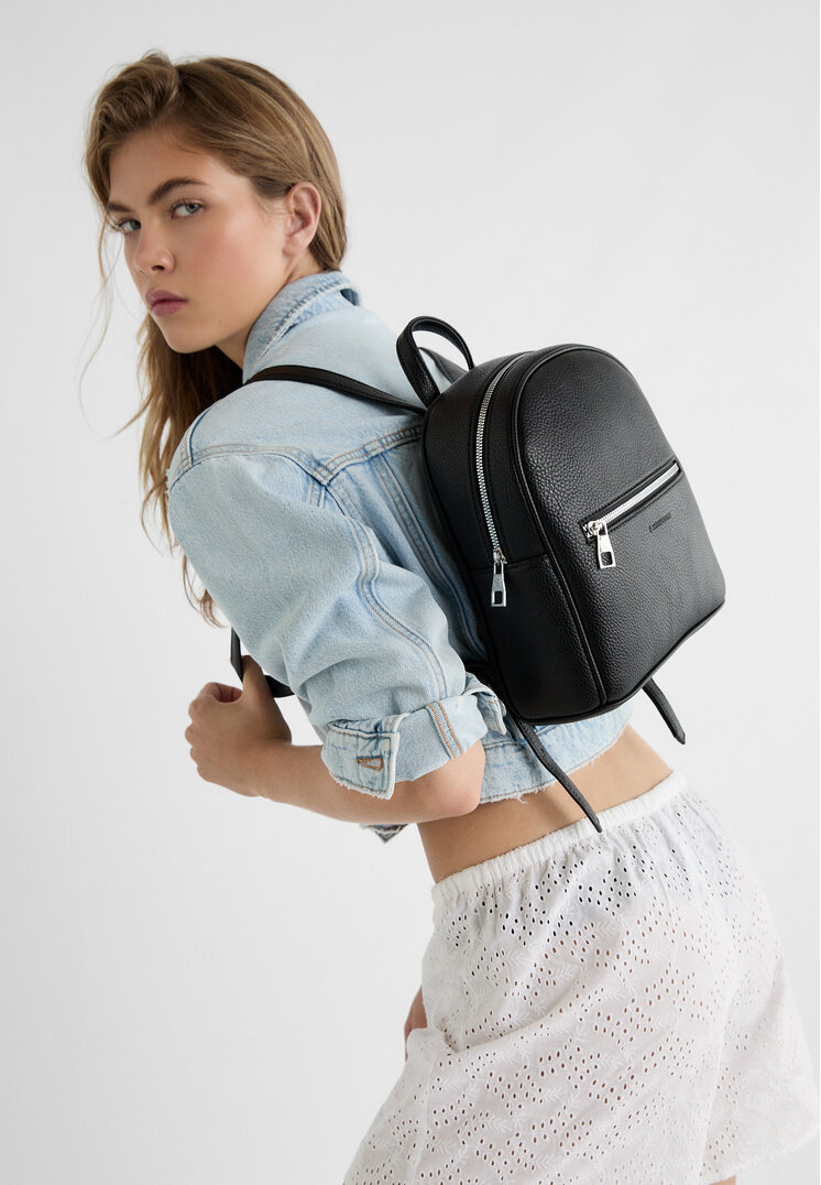Stradivarius Basic backpack with pocket Black OS