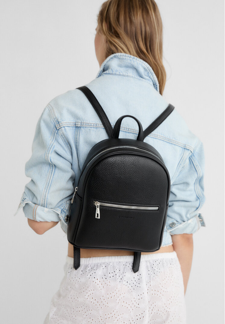 Stradivarius Basic backpack with pocket Black OS