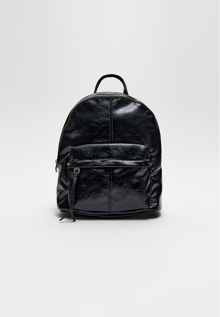 Stradivarius Rucsac Cu Buzunar Și Fermoar Negru Os