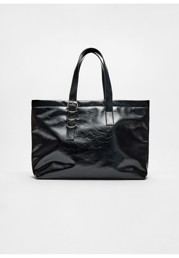 Stradivarius Geantă Shopper Din Imitație De Piele Negru Os