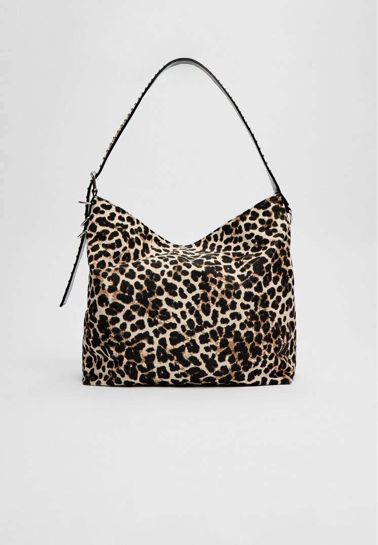 Stradivarius Geantă Sac Cu Imprimeu Leopard Bej Os