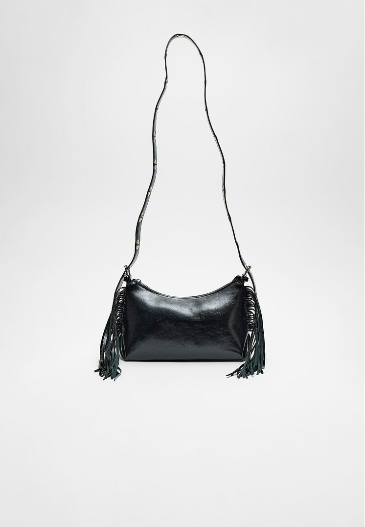 Stradivarius Geantă Crossbody Franjuri Negru Os