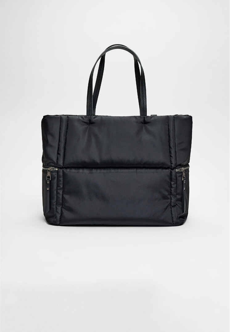 Stradivarius Geantă Shopper Din Material Textil Cu Fermoar Negru Os
