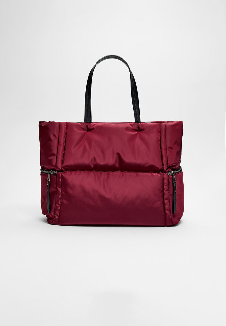 Stradivarius Geantă Shopper Din Material Textil Cu Fermoar Grena Os