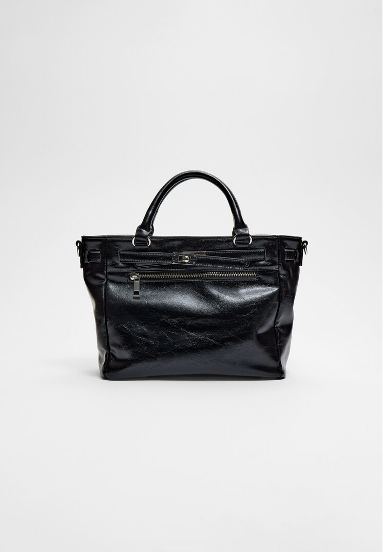 Stradivarius Geantă Tote Cataramă Negru Os