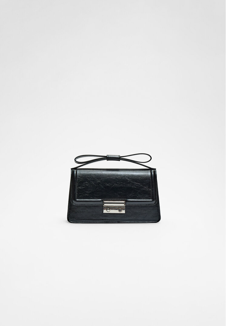 Stradivarius Geantă Crossbody Cu Toartă Și Fundă Negru Os