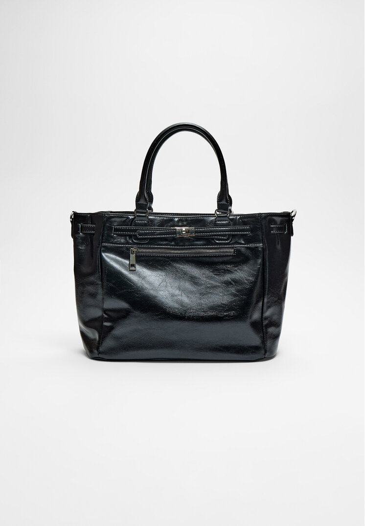 Stradivarius Geantă Tote Cataramă Negru Os