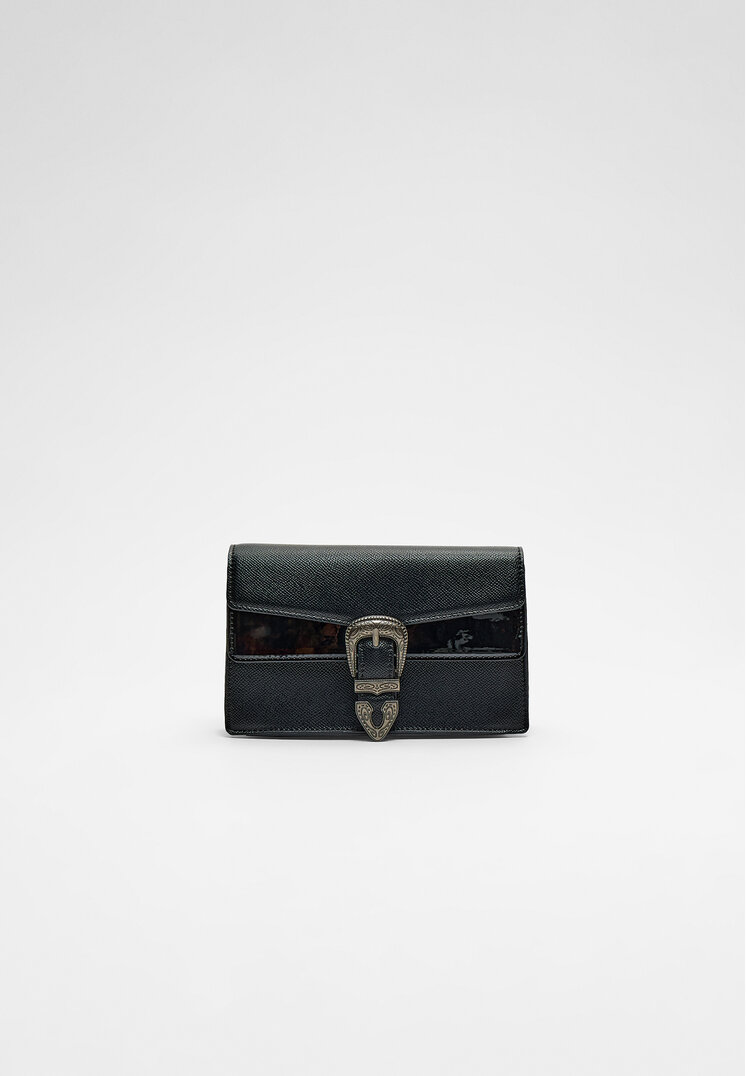 Stradivarius Geantă Crossbody Cataramă Cowboy Negru Os