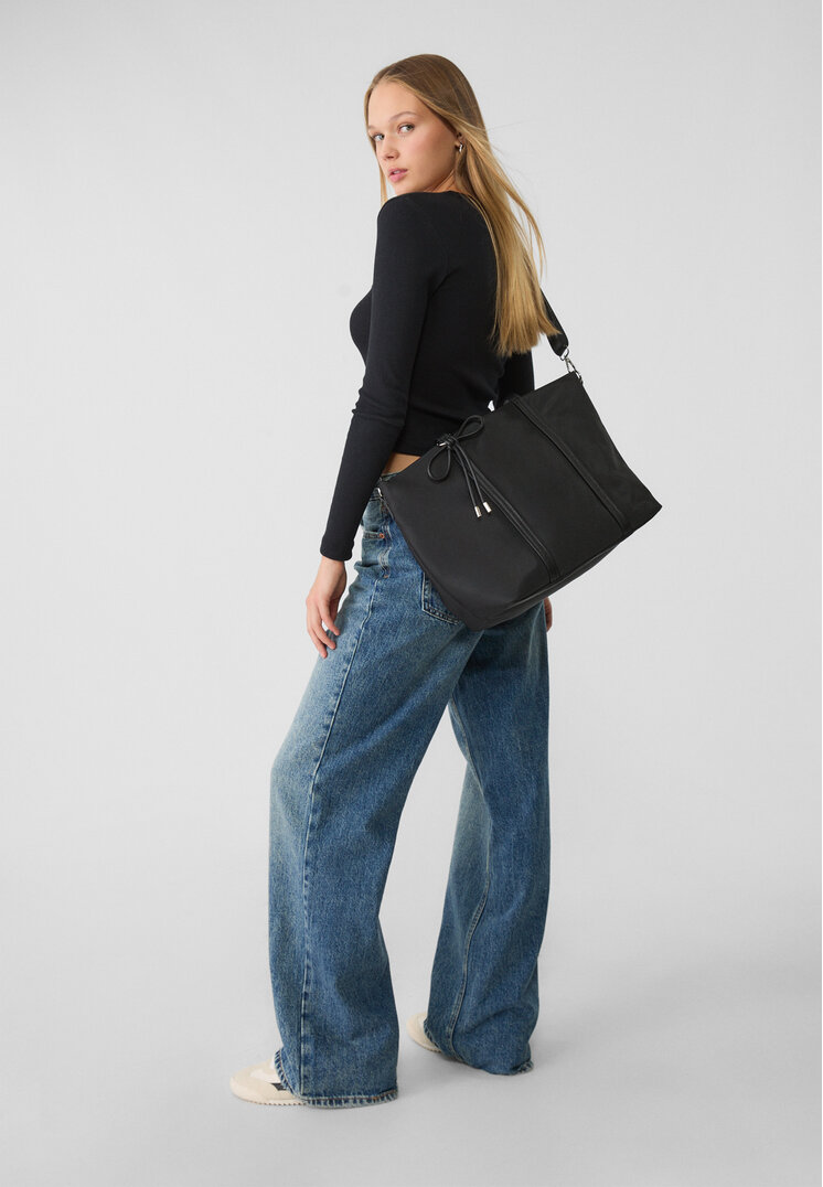 Stradivarius Fabric shopper bag with bow Black OS Recommend