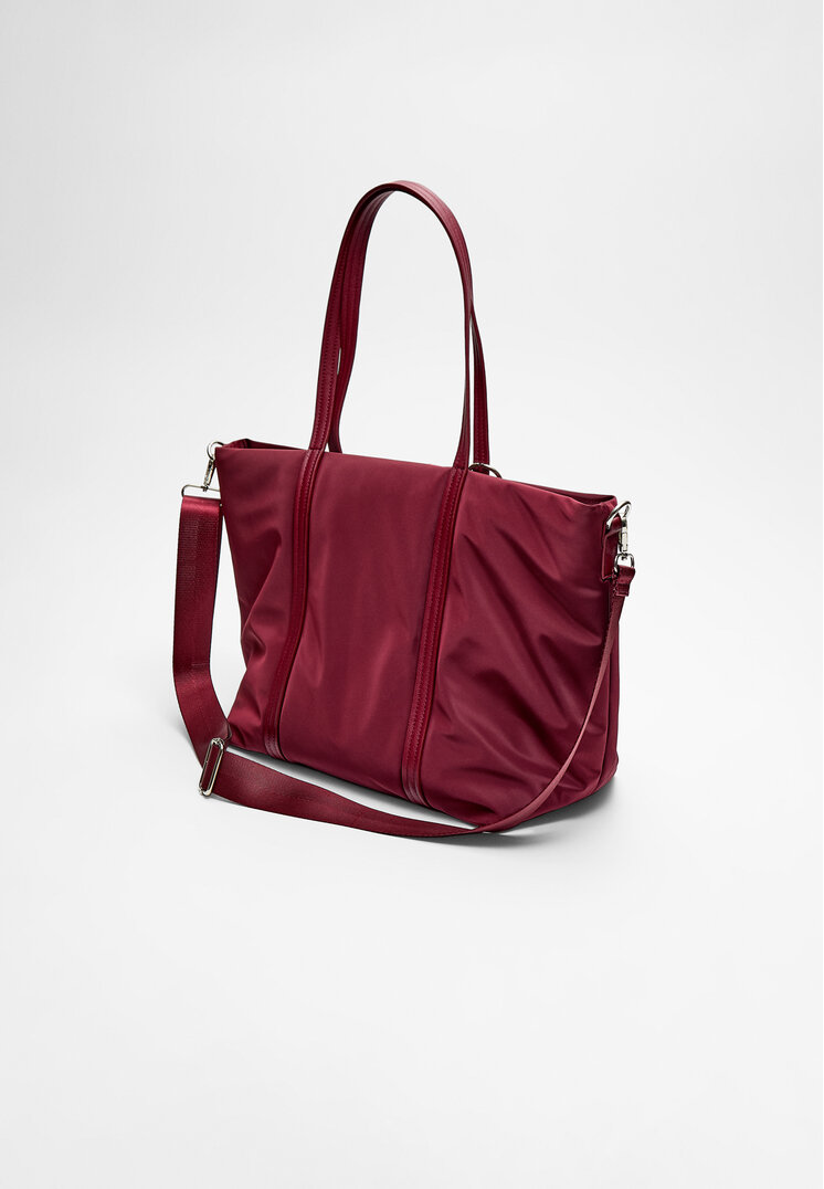 Stradivarius Fabric shopper bag with bow  Burgundy OS