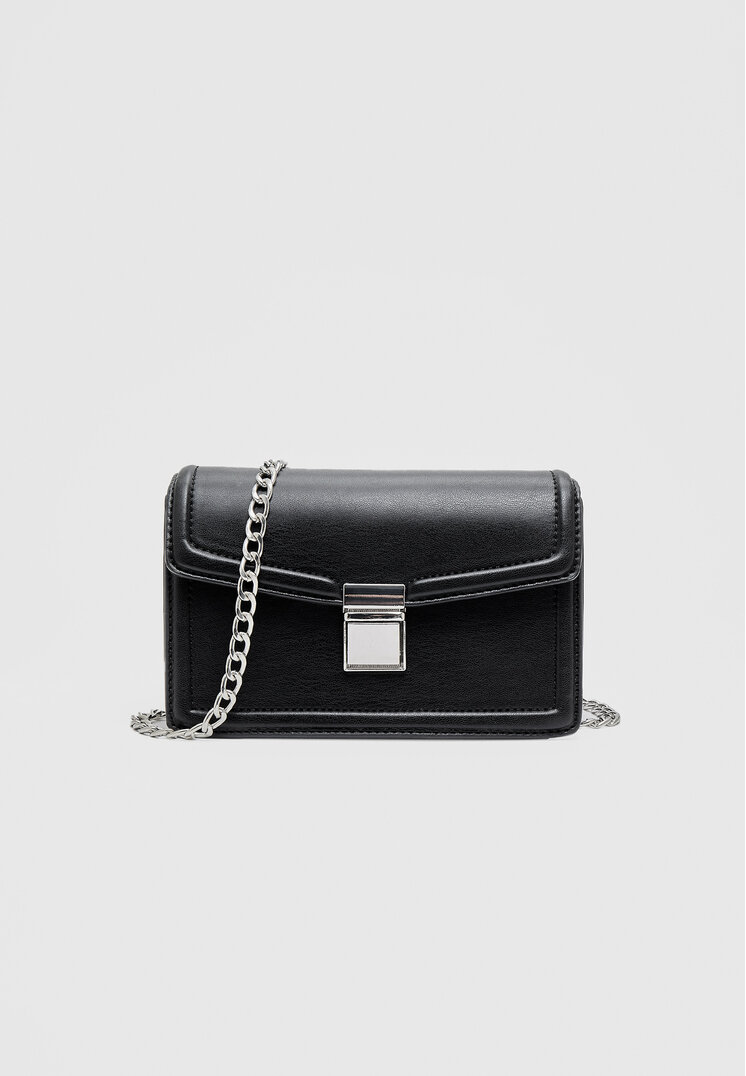 Stradivarius Geantă Crossbody Rigidă Negru Os