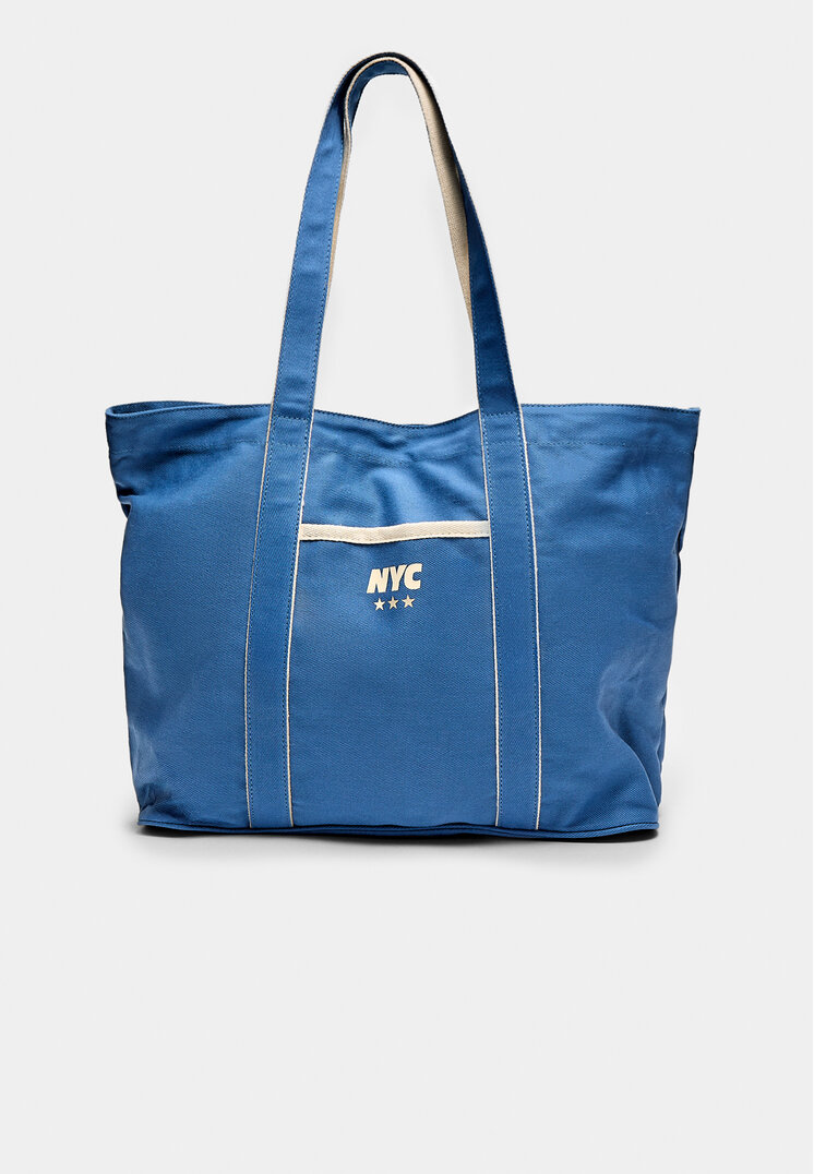 Stradivarius Geantă Shopper Din Material Textil Albastru Os
