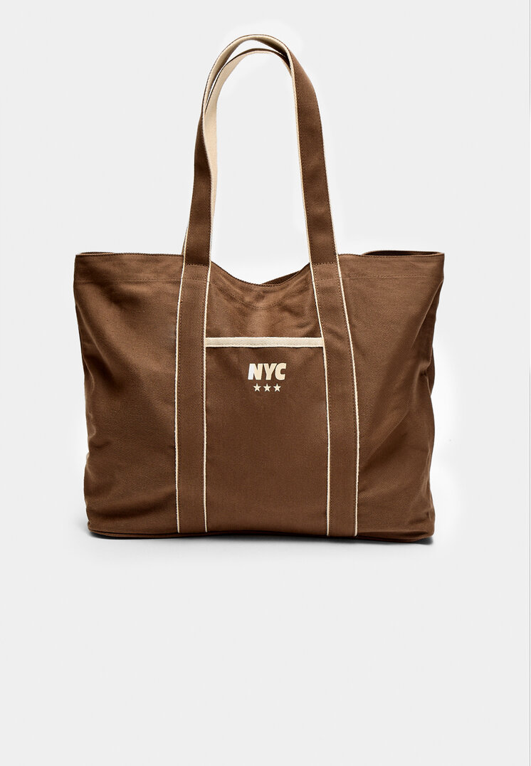 Stradivarius Geantă Shopper Din Material Textil Maro Os