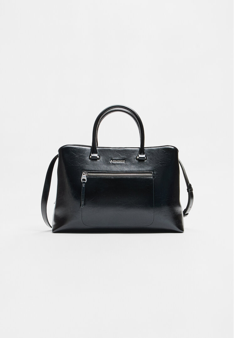 Stradivarius Geantă Shopper Compartimentată Negru Os