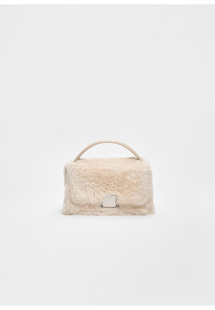 Stradivarius Geantă Crossbody Din Imitație De Blană Ecru Os