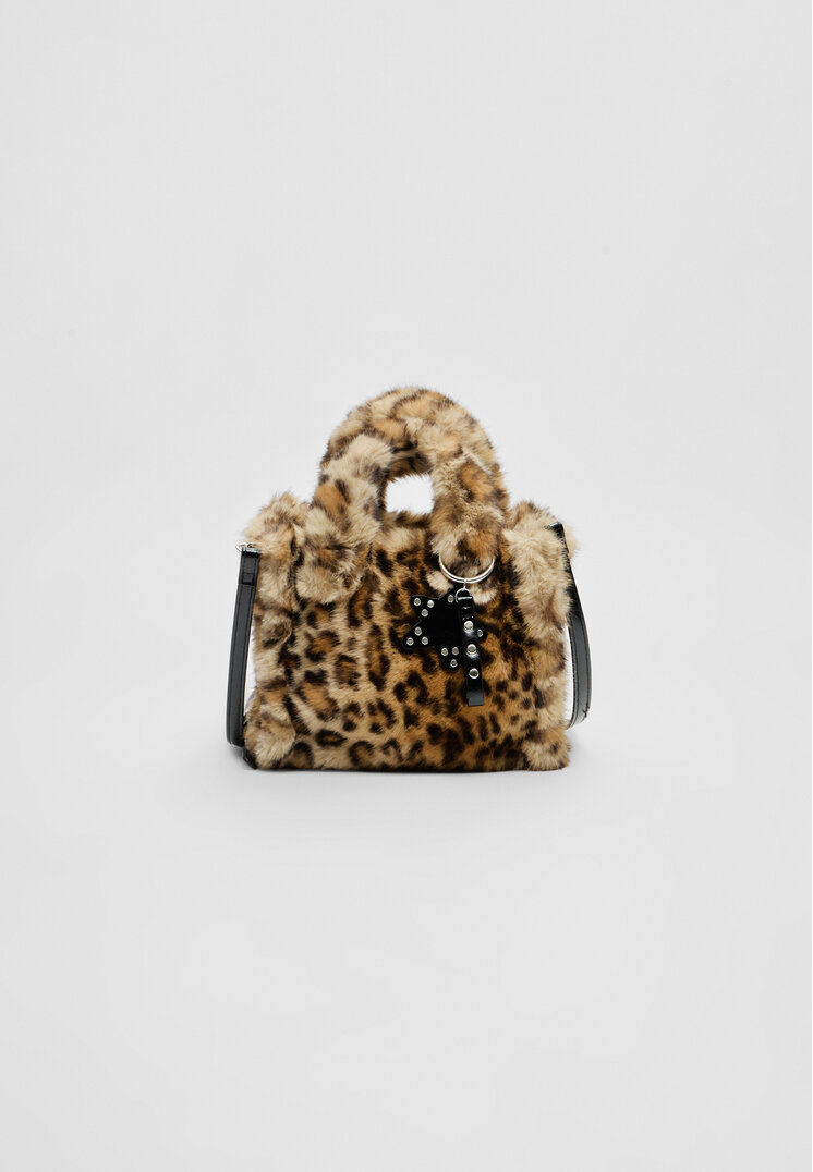 Stradivarius Geantă Tote Din Imitație De Blană Bej Os