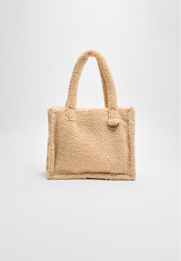Stradivarius Geantă Shopper Cu Blană De Miel Sintetică Ecru Os