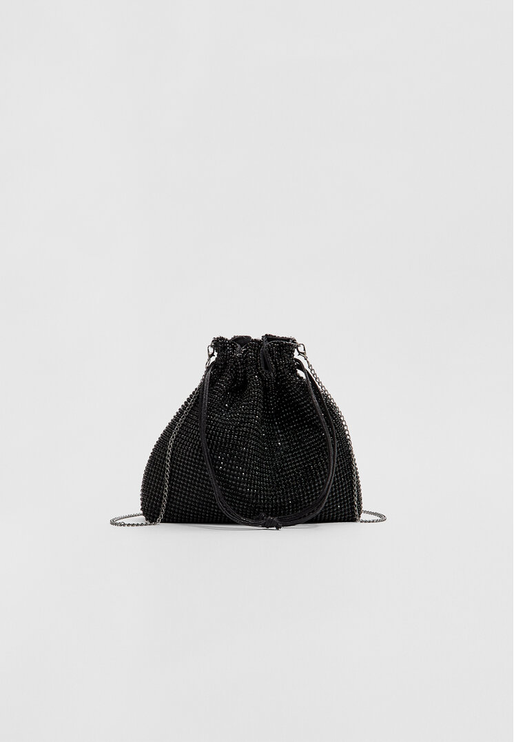 Stradivarius Geantă Crossbody Cu Strasuri Negru Os