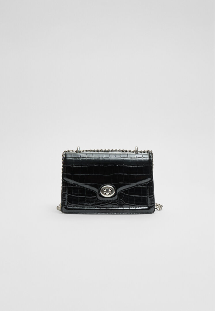 Stradivarius Geantă Crossbody Rigidă Negru Os