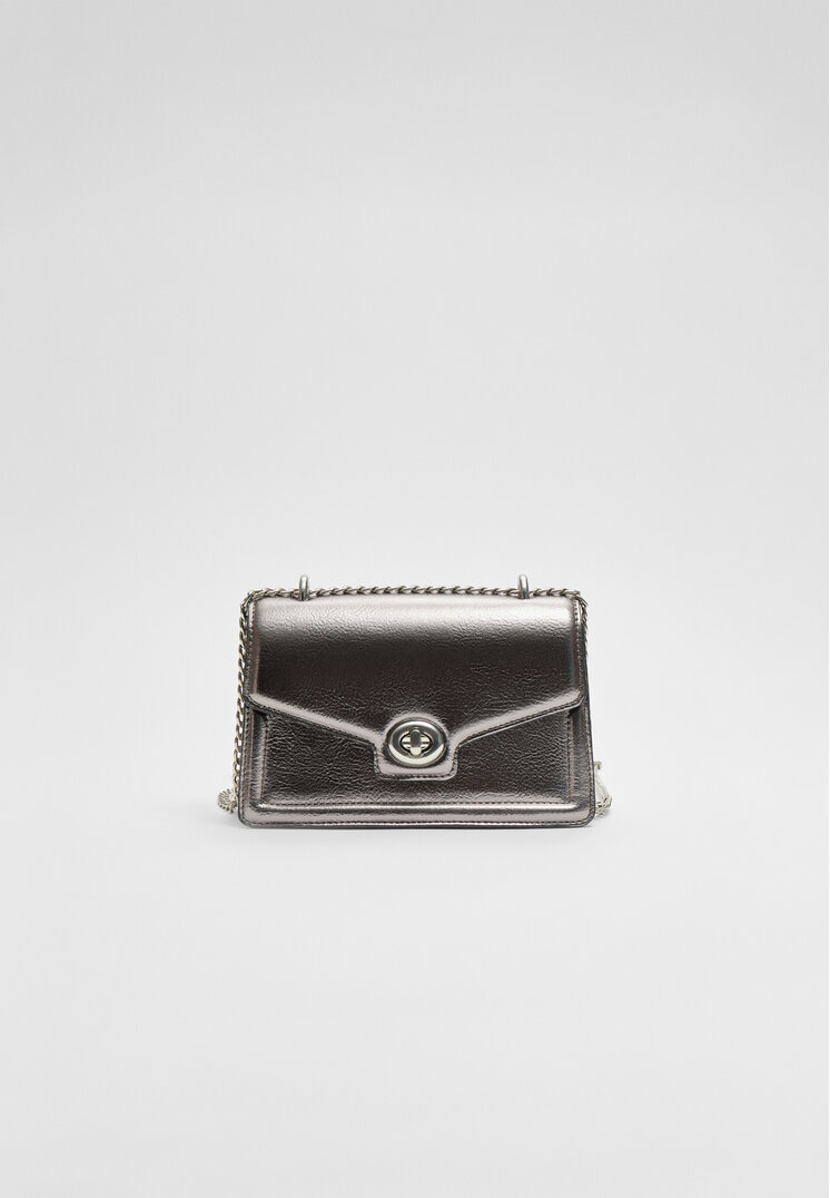 Stradivarius Geantă Crossbody Rigidă Gri Închis Os