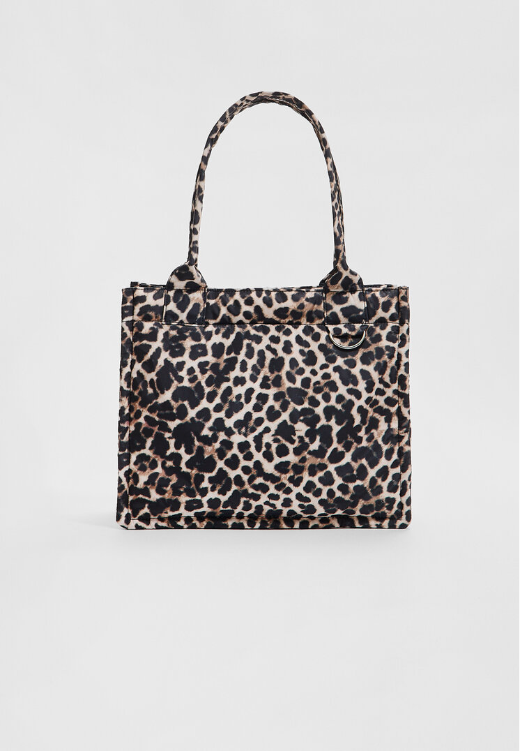 Stradivarius Geantă Din Țesătură Leopard Bej Os