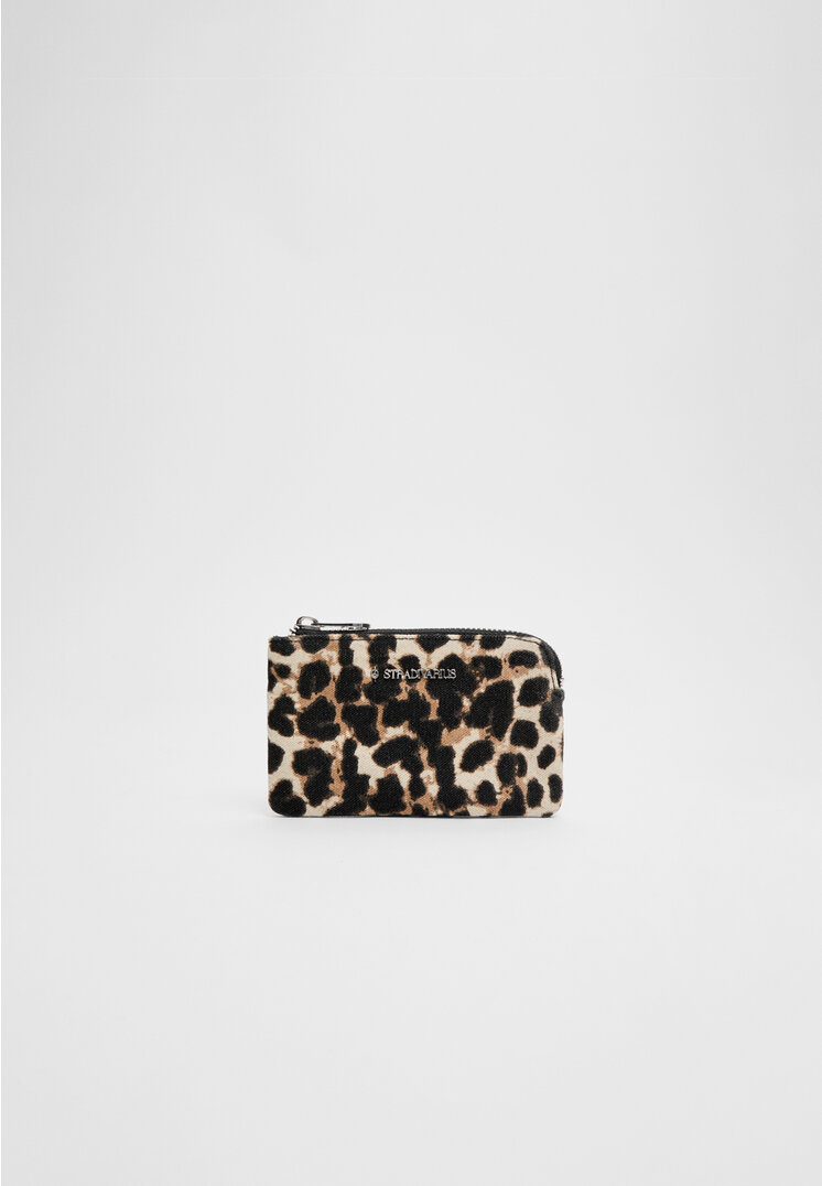 Stradivarius Portmoneu Cu Fermoar Și Print Leopard Bej Os