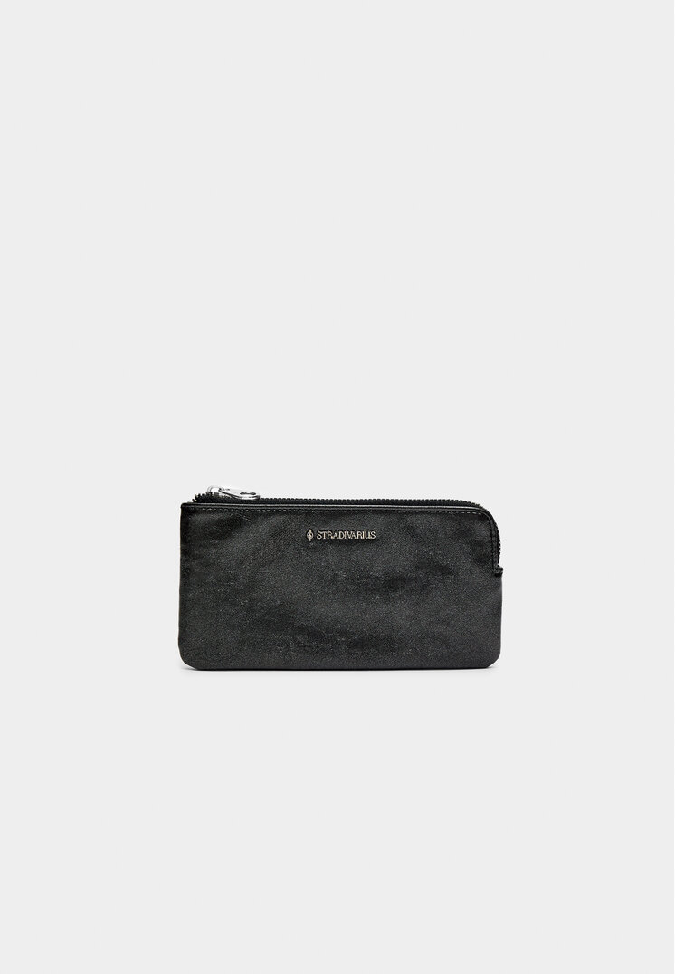Stradivarius Portmoneu Cu Fermoar Metalizat Negru Os