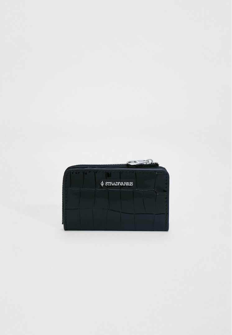Stradivarius Port-Card Piele De Crocodil Negru Os