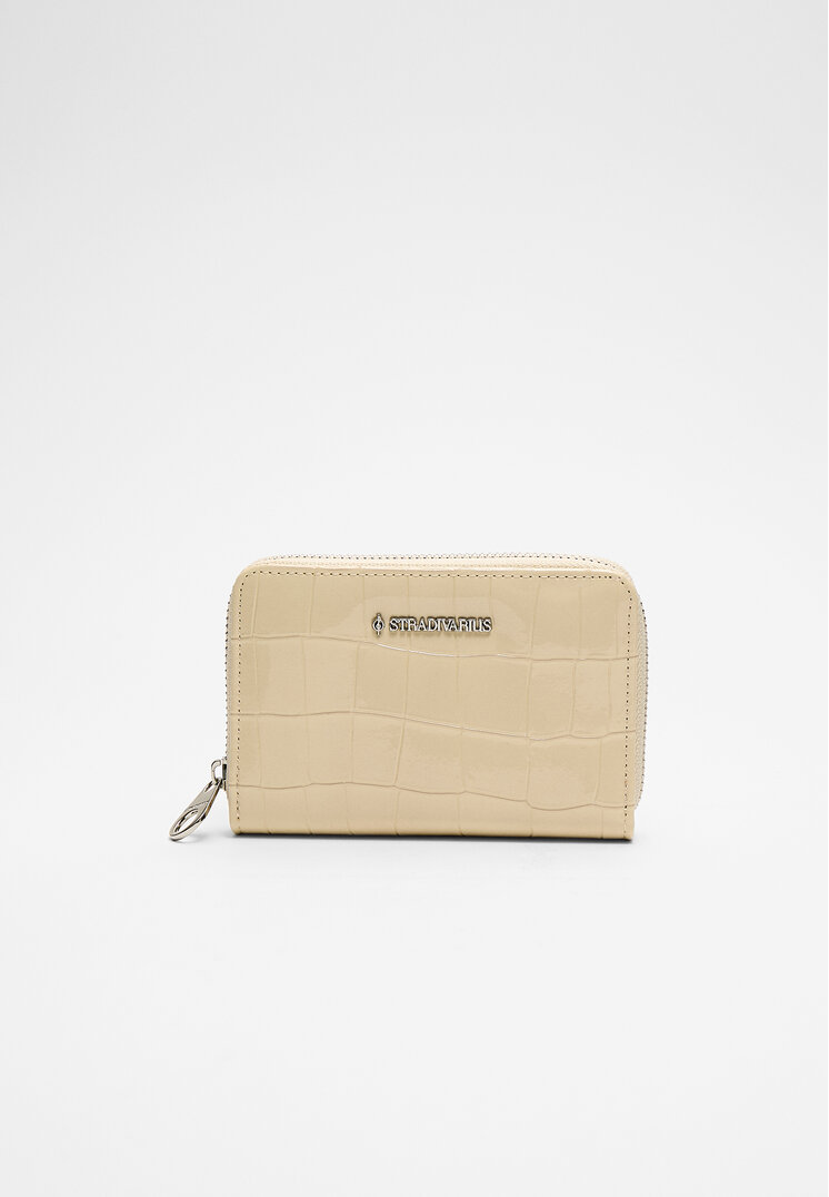 Stradivarius Portmoneu Dreptunghiular Cu Presaj Piele De Crocodil Ecru Os