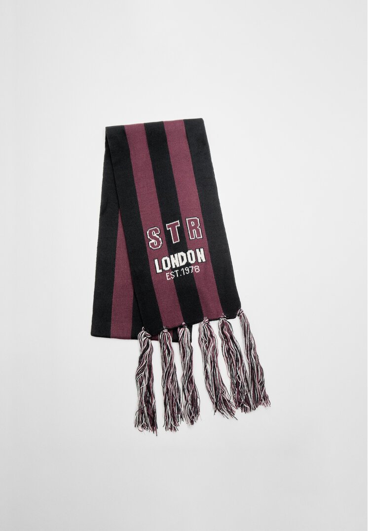 Stradivarius Fular Cu Dungi Și Franjuri Negru Os