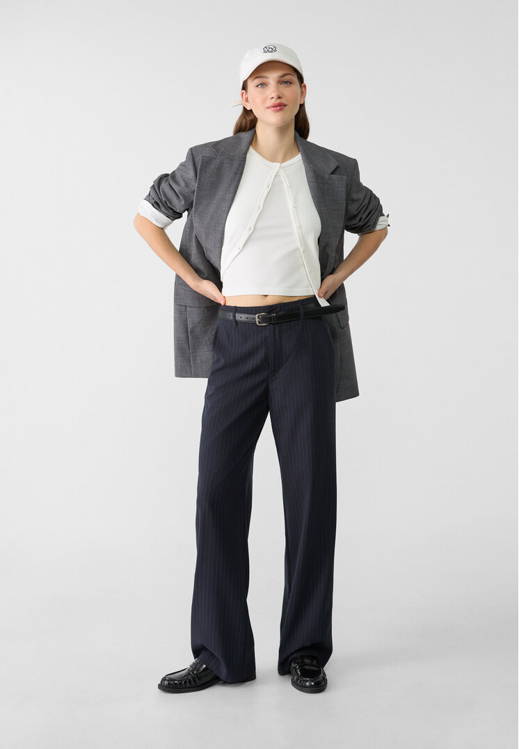 Stradivarius Pantaloni Drepți Vaporoși Eleganți Cu Curea Bleumarin 36