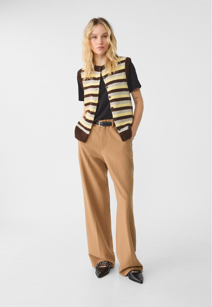 Stradivarius Pantaloni Drepți Vaporoși Eleganți Cu Curea Piatră 40
