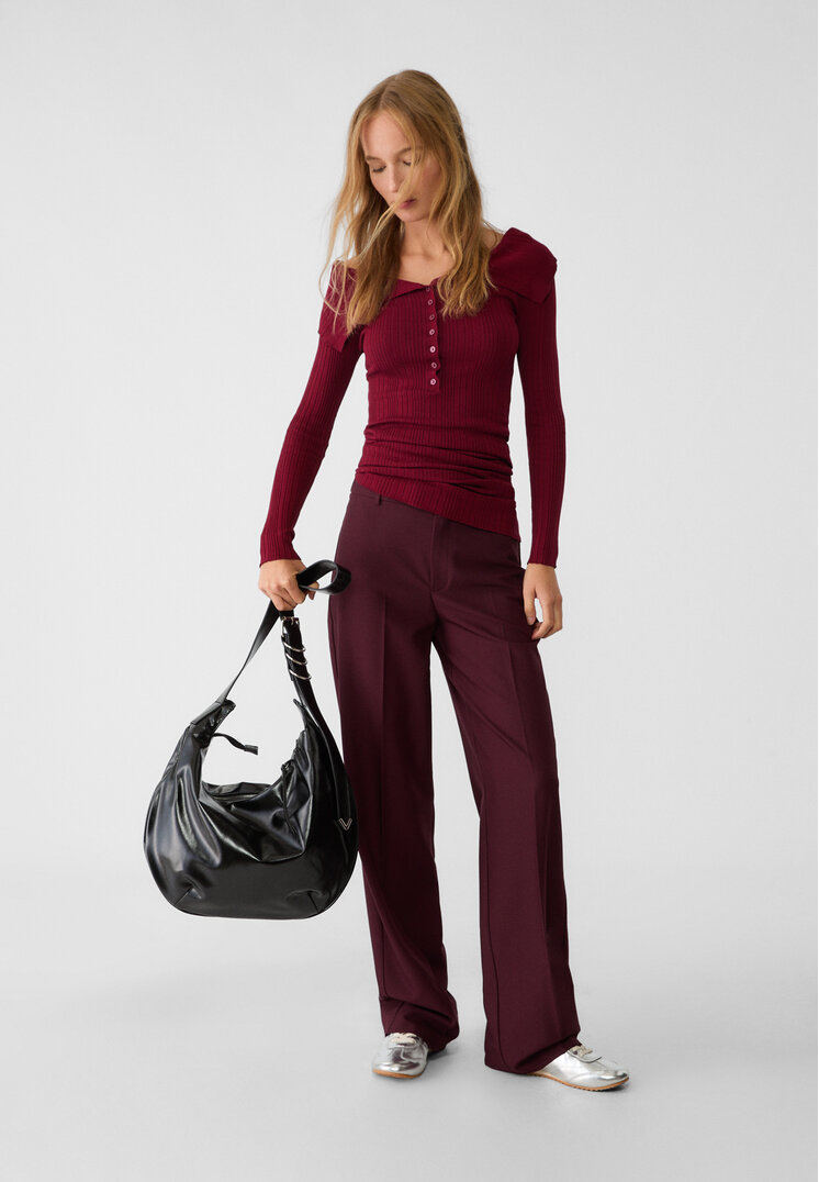 Stradivarius Pantaloni Straight Fit Eleganți Grena 34