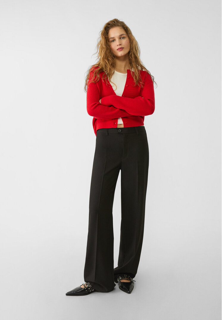 Stradivarius Pantaloni Eleganți Drepți Negru 42
