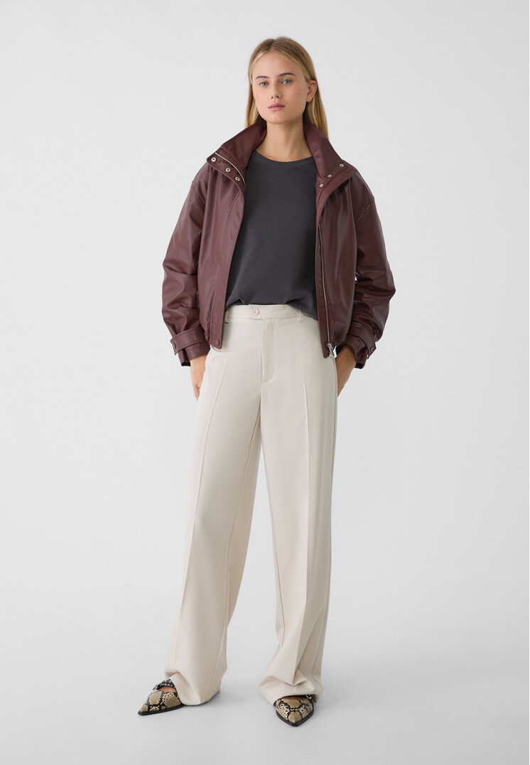 Stradivarius Pantaloni Eleganți Drepți Ecru 32