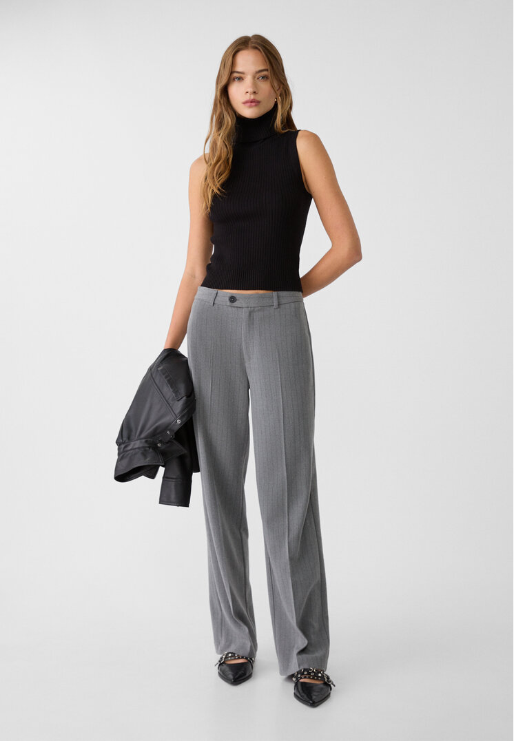 Stradivarius Pantaloni Eleganți Drepți Gri Închis 42