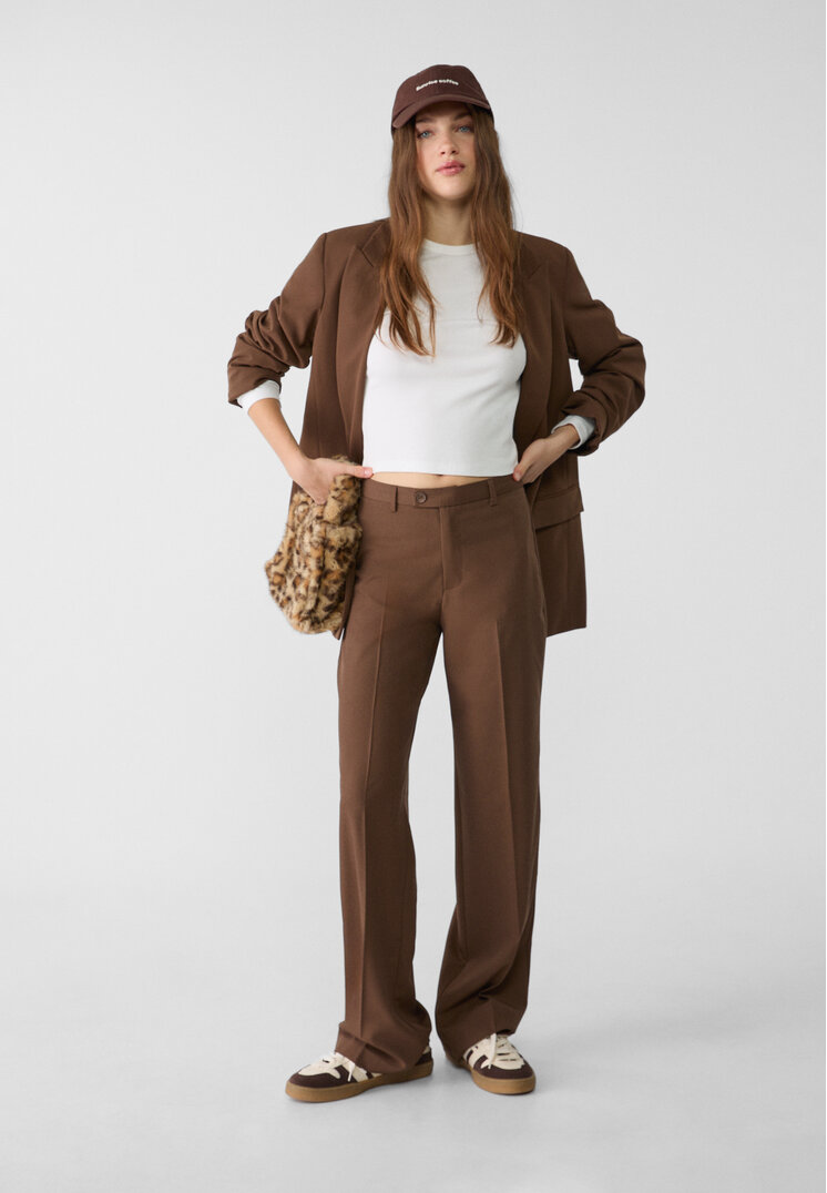 Stradivarius Pantaloni Eleganți Drepți Maro 40