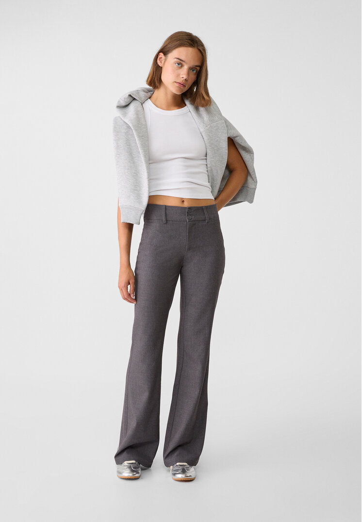 Stradivarius Pantaloni Evazați Eleganți Gri Închis 42
