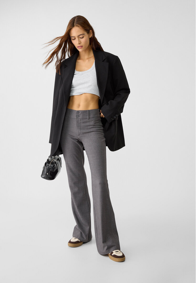 Stradivarius Pantaloni Evazați Eleganți Gri Închis 34