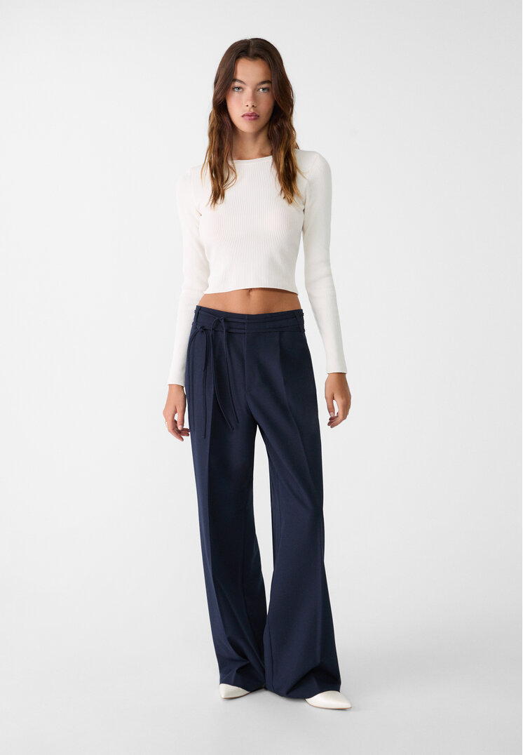 Stradivarius Pantaloni Foarte Largi Cu Curele Bleumarin 38