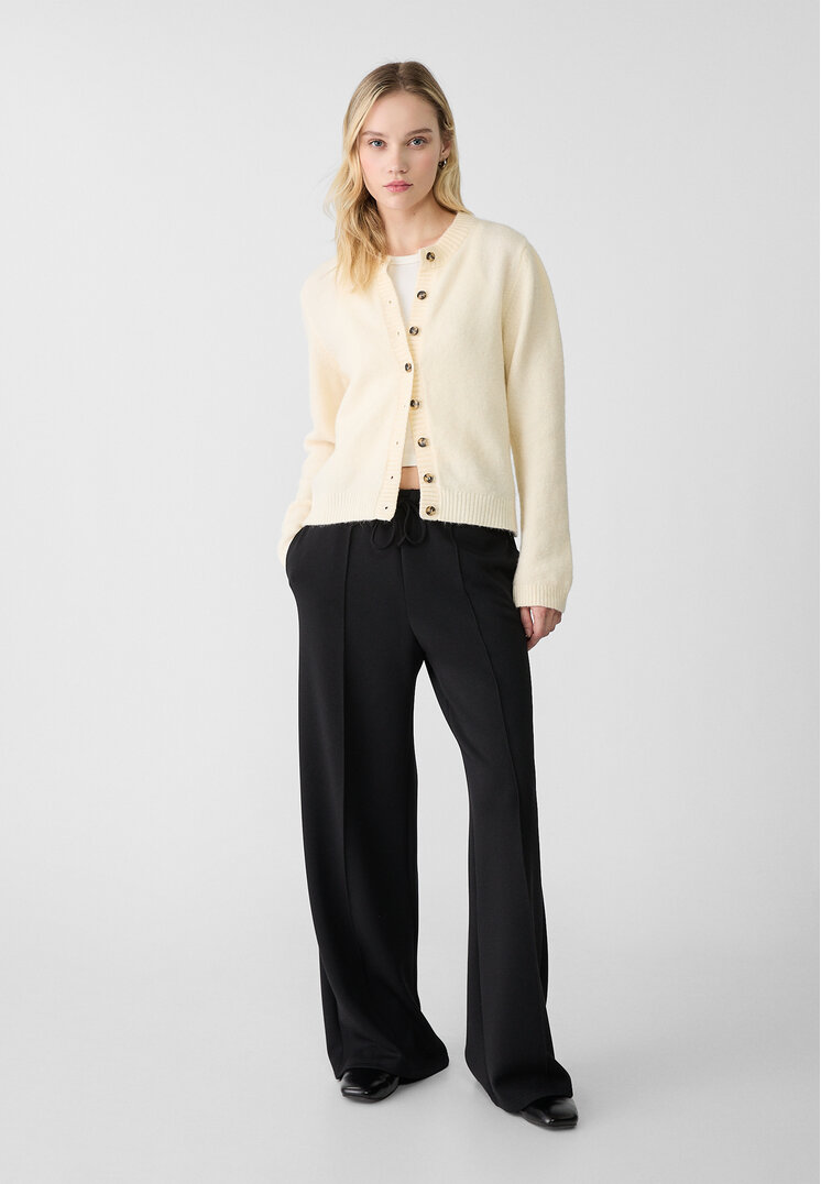 Stradivarius Pantaloni Largi Moi La Atingere Cusătură Pe Mijloc Negru Xl
