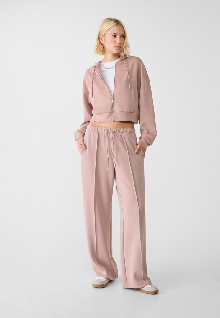 Stradivarius Pantaloni Largi Moi La Atingere Cusătură Pe Mijloc Roz Machiaj Xl