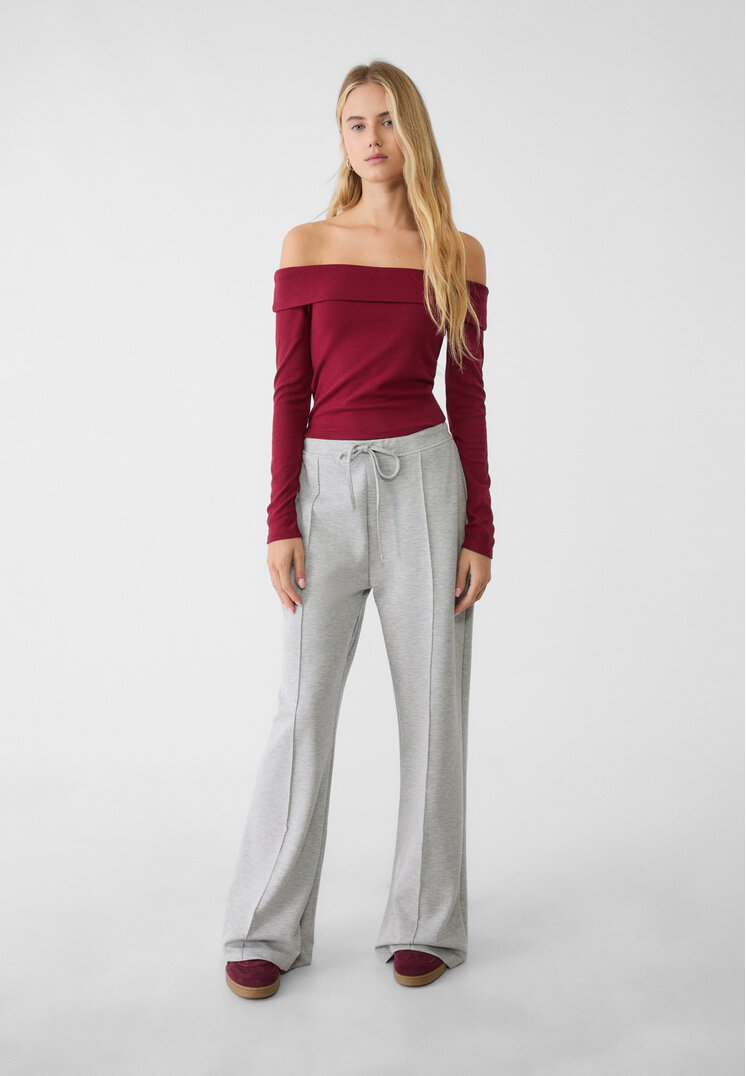 Stradivarius Pantaloni Largi Moi La Atingere Cusătură Pe Mijloc Gris Amestec M