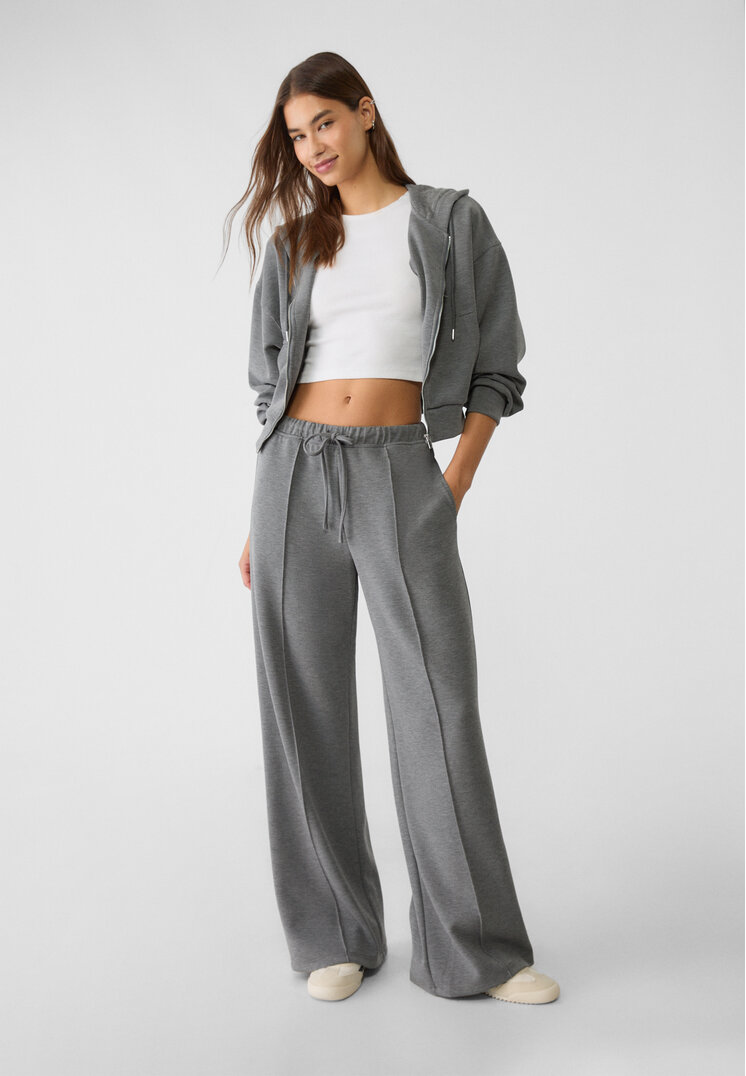 Stradivarius Pantaloni Largi Moi La Atingere Cusătură Pe Mijloc Gri Închis S