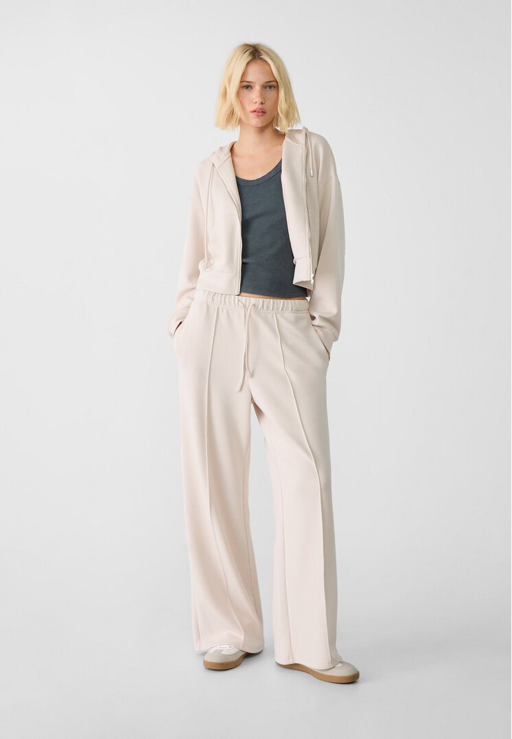 Stradivarius Pantaloni Largi Moi La Atingere Cusătură Pe Mijloc Piatră S