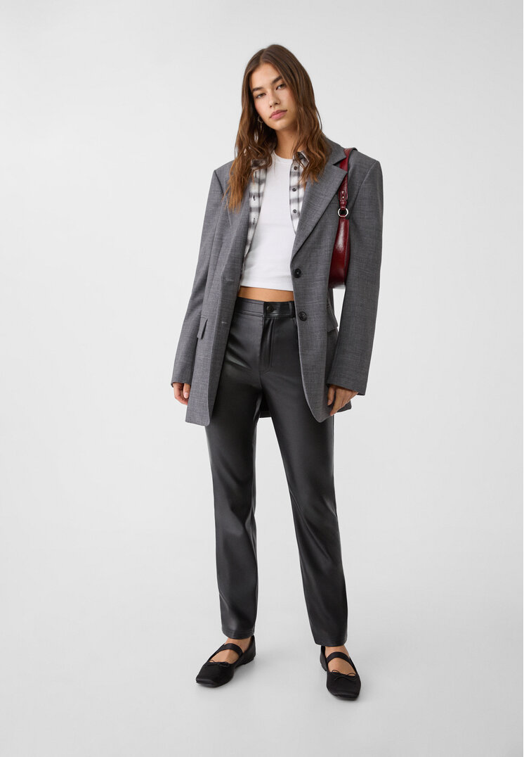 Stradivarius Pantaloni Skinny Fit Din Imitație De Piele Negru 36